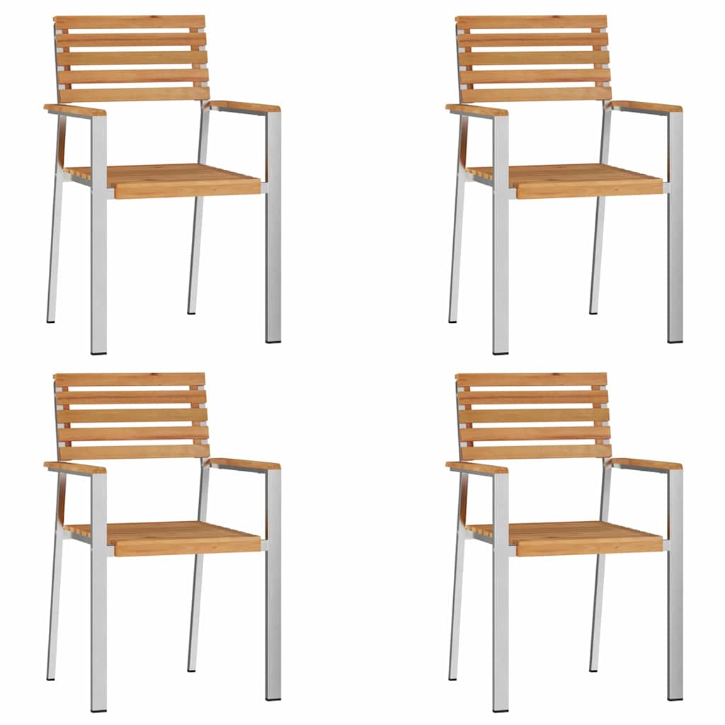 vidaXL Krzesło Ogrodowe 4 pcs Drewno Teakowe i Stal Nierdzewna