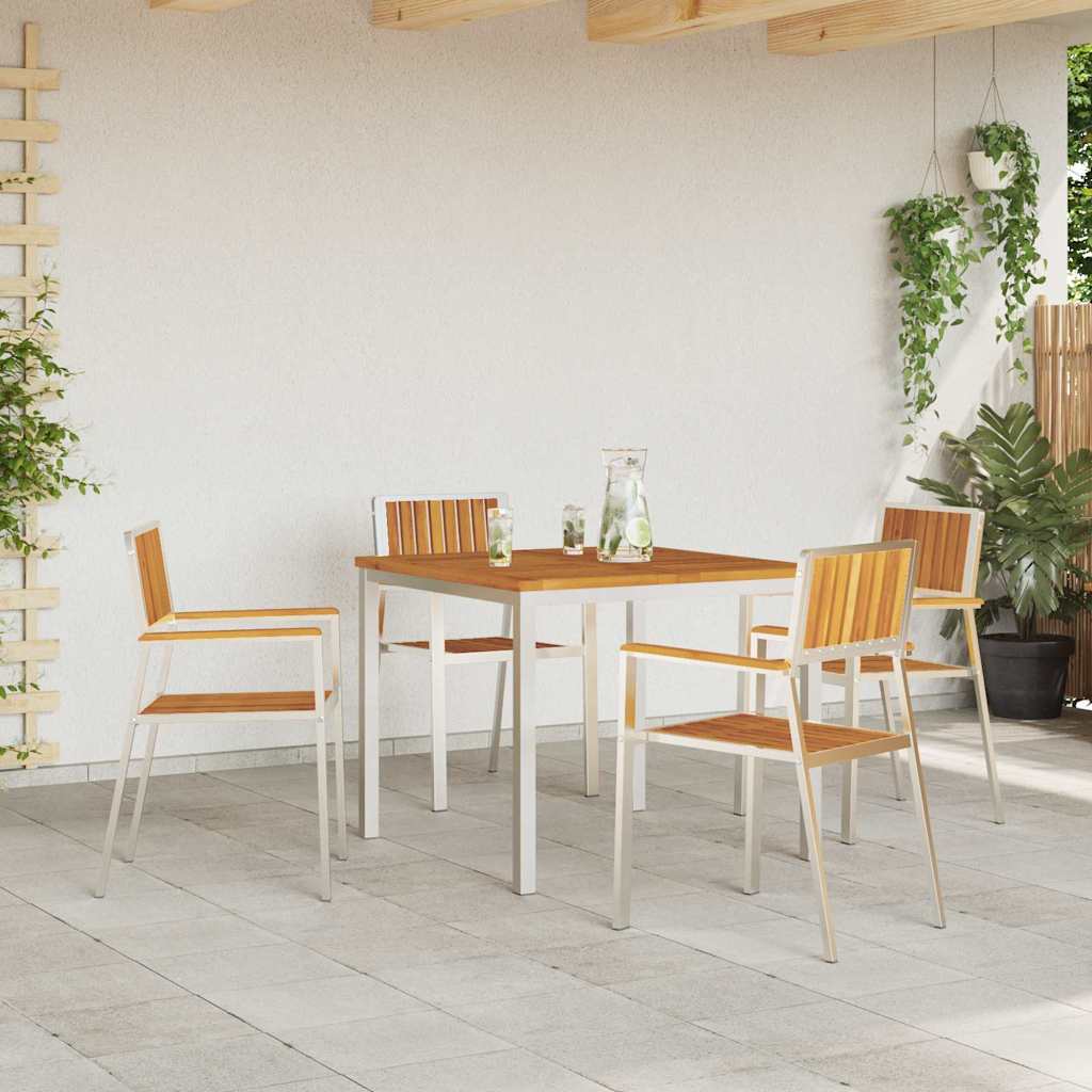 vidaXL Krzesło Ogrodowe 4 pcs Drewno akacjowe i stal nierdzewna