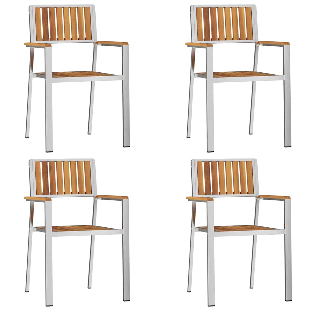 vidaXL Krzesło Ogrodowe 4 pcs Drewno akacjowe i stal nierdzewna