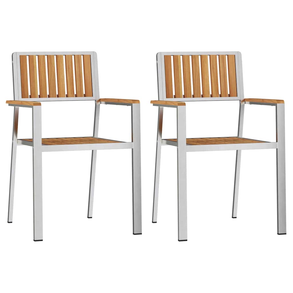 vidaXL Krzesło Ogrodowe 2 pcs Drewno teakowe i stal nierdzewna