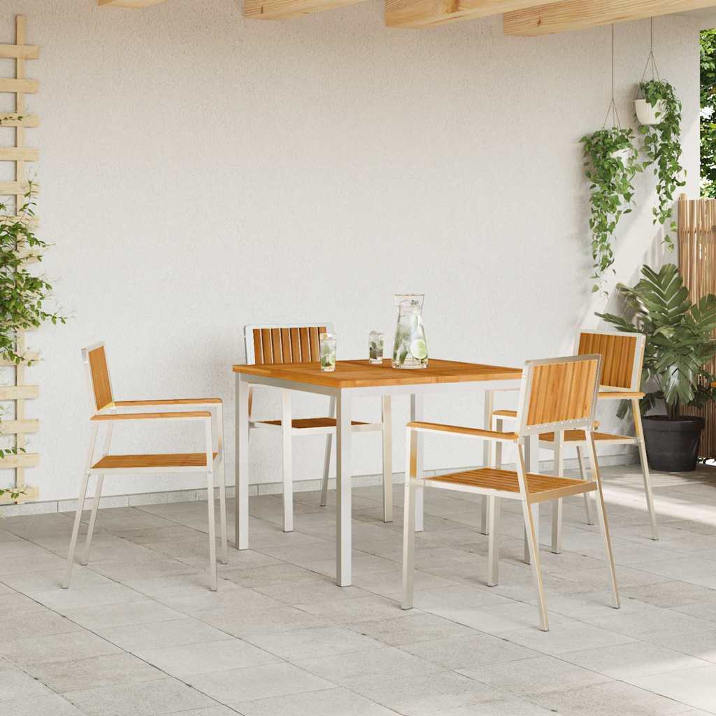 vidaXL Krzesło Ogrodowe 4 pcs Drewno Teakowe i Stal Nierdzewna