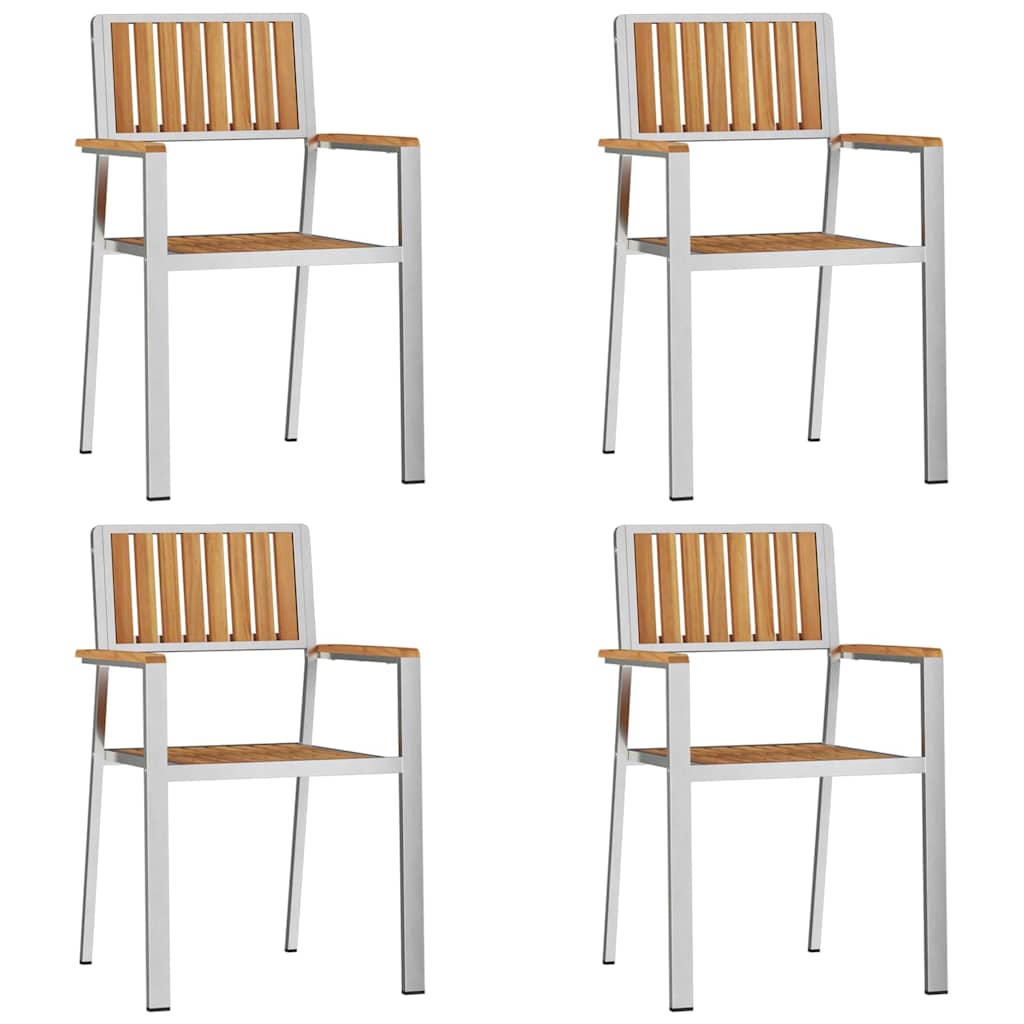 vidaXL Krzesło Ogrodowe 4 pcs Drewno Teakowe i Stal Nierdzewna