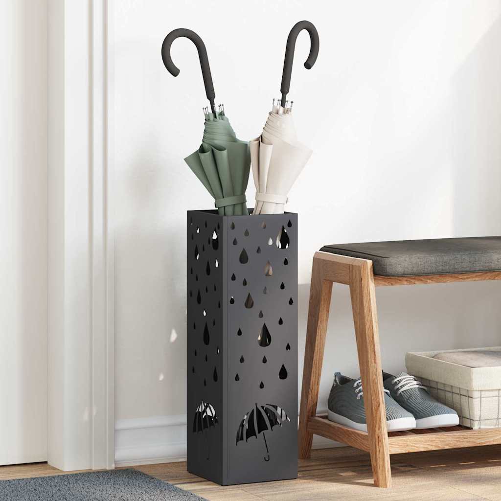 vidaXL Stojak na Parasol Deszczowy Czarny 15,5 x 15,5 x 49 cm Stal