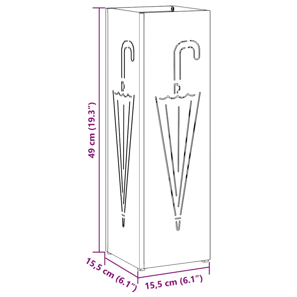 vidaXL Stojak na Parasol Deszczowy Czarny 15,5 x 15,5 x 49 cm Stal