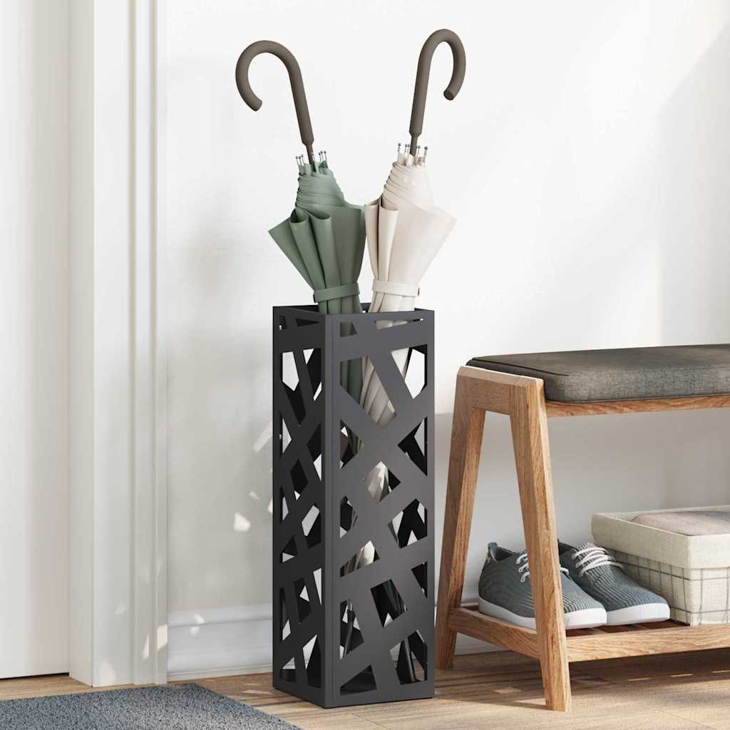 vidaXL Stojak na Parasol Deszczowy Czarny 15,5 x 15,5 x 49 cm Stal