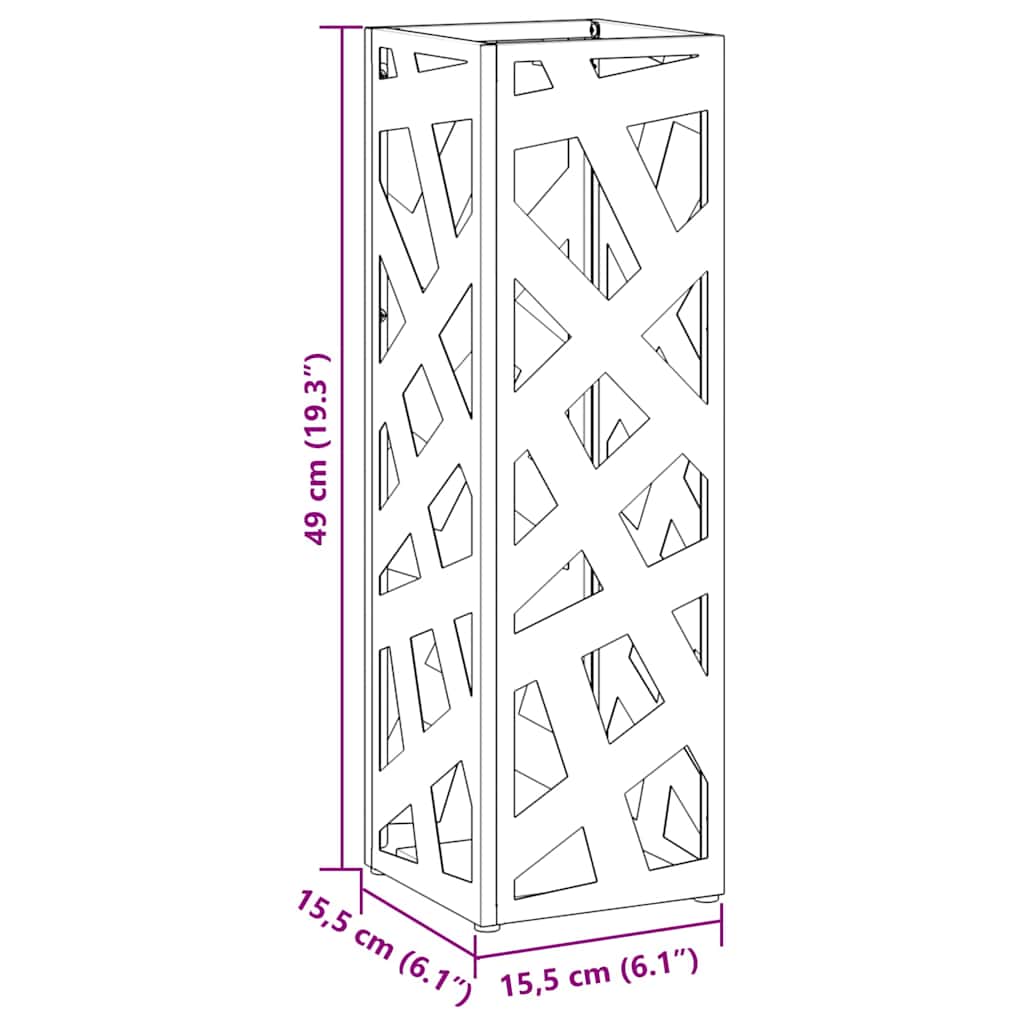 vidaXL Stojak na Parasol Deszczowy Czarny 15,5 x 15,5 x 49 cm Stal