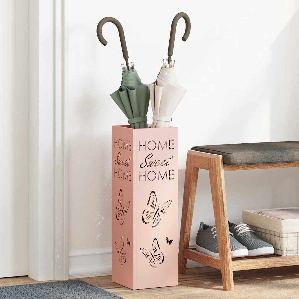 vidaXL Stojak na Parasol Deszczowy różowy 15,5 x 15,5 x 49 cm Stal