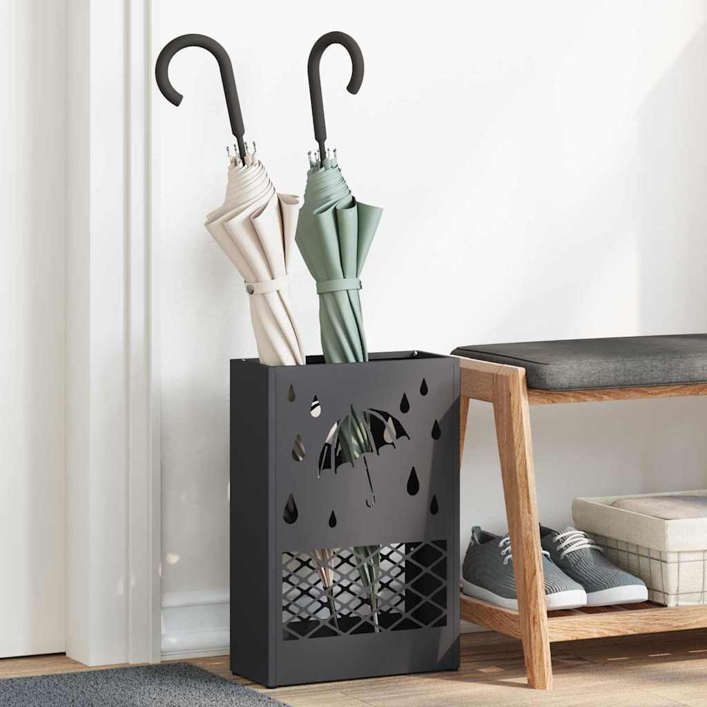 vidaXL Stojak na Parasol Deszczowy Czarny 28 x 12 x 41 cm Stal