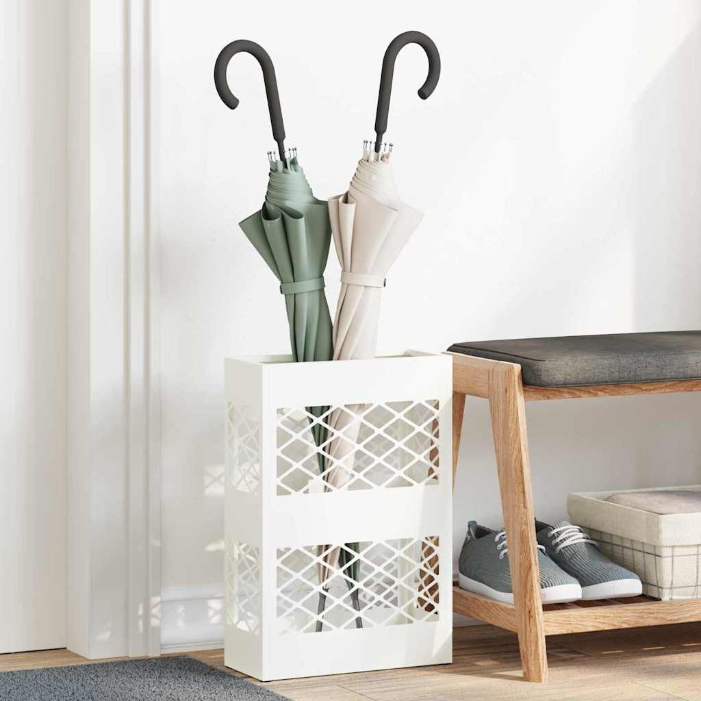 vidaXL Stojak na Parasol Deszczowy Biały 28 x 12 x 41 cm Stal