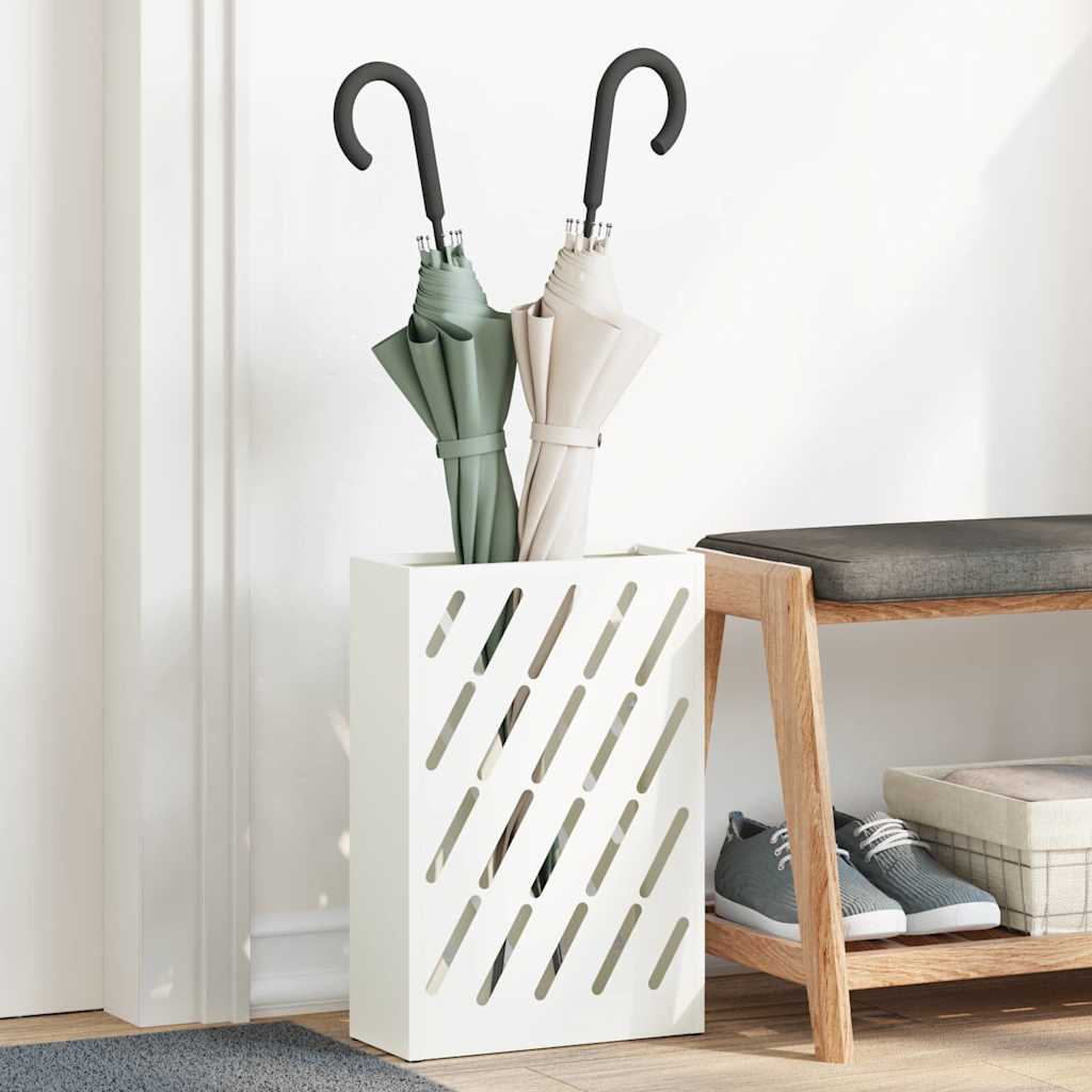 vidaXL Stojak na Parasol Deszczowy Biały 28 x 12 x 41 cm Stal