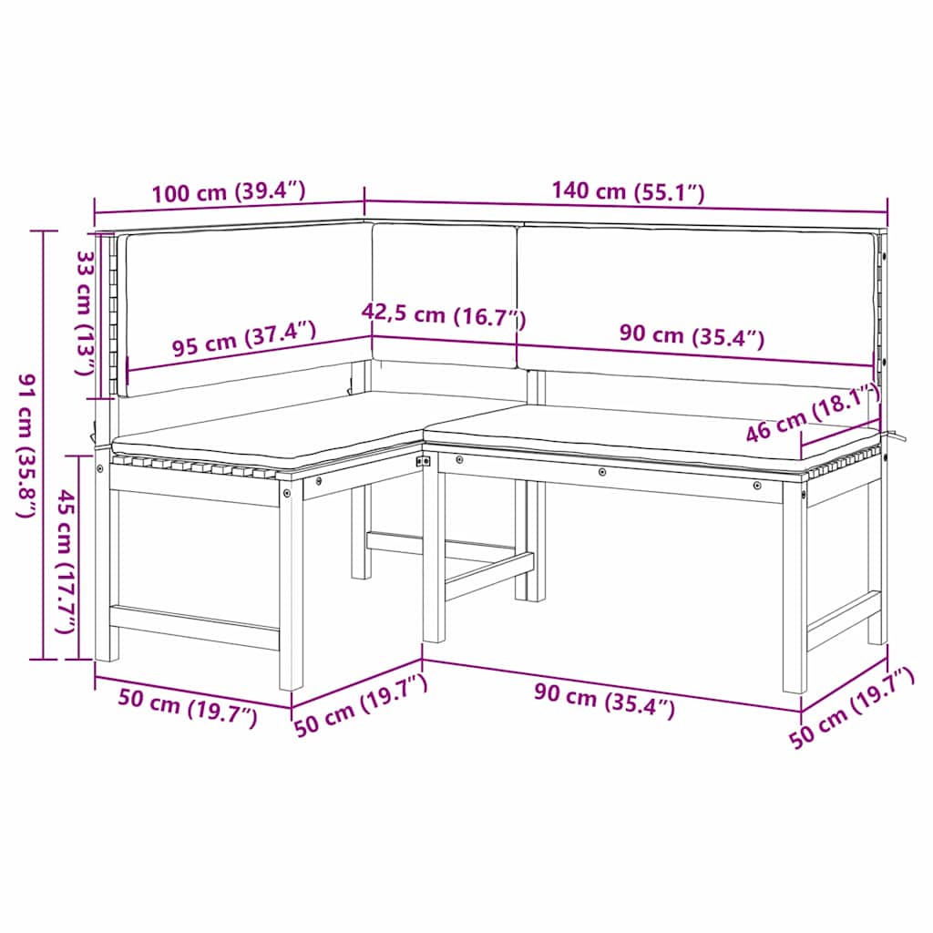 vidaXL Krzesło Ogrodowe Brązowy 140 x 100 x 91cm Lite drewno akacjowe
