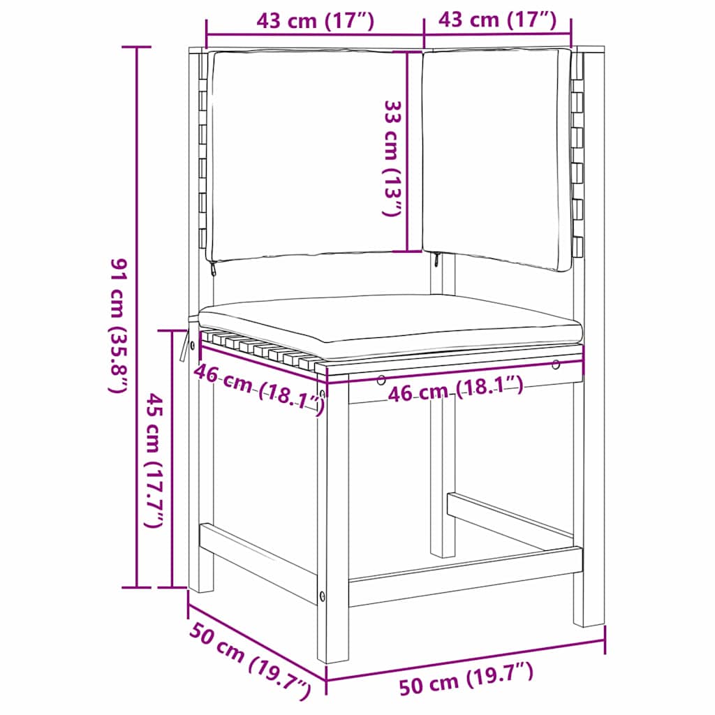 vidaXL Krzesło Ogrodowe Brązowy 50 x 50 x 91cm Lite drewno akacjowe