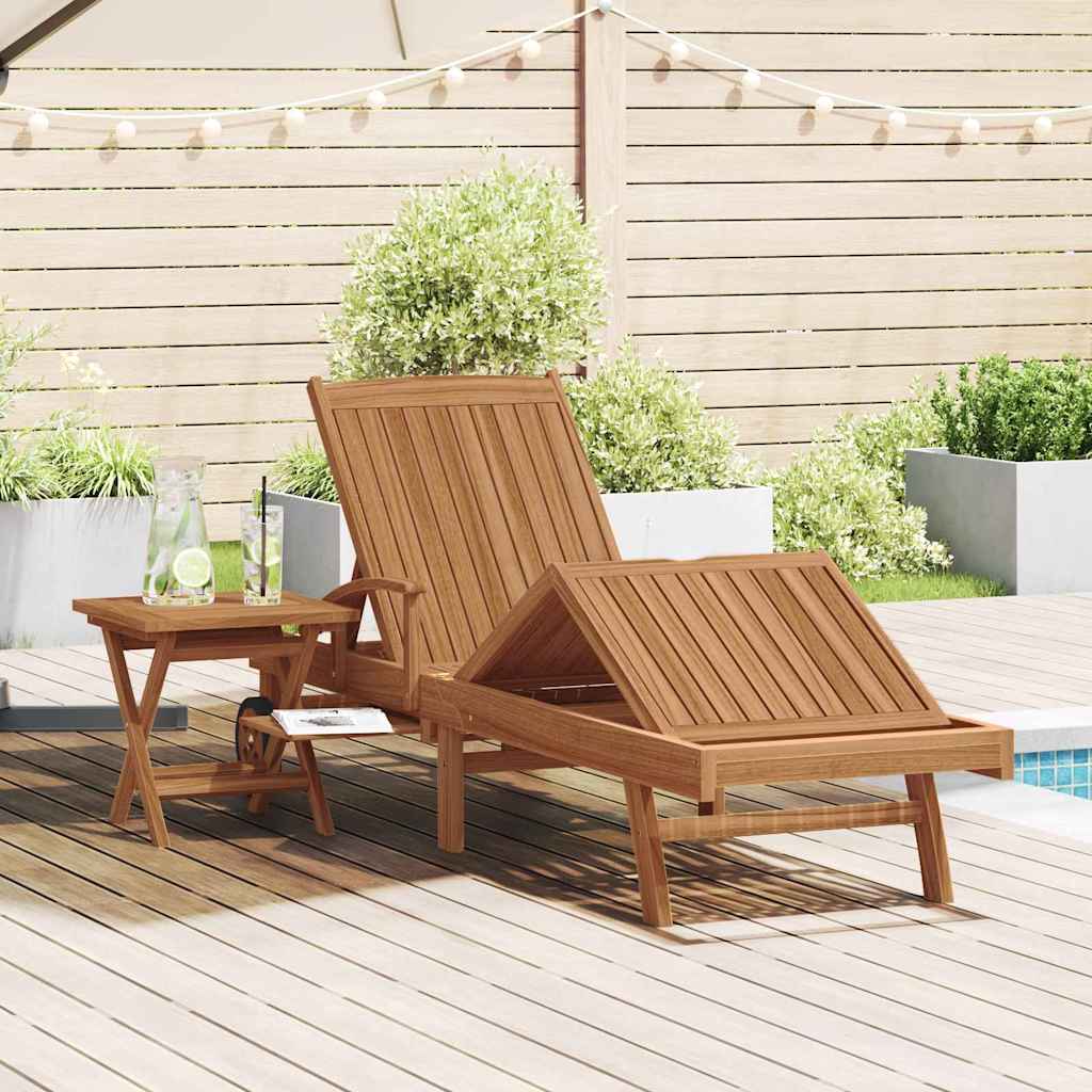 vidaXL Leżak z poduszką 1-osoba 2 pcs Brązowy Lite drewno teakowe