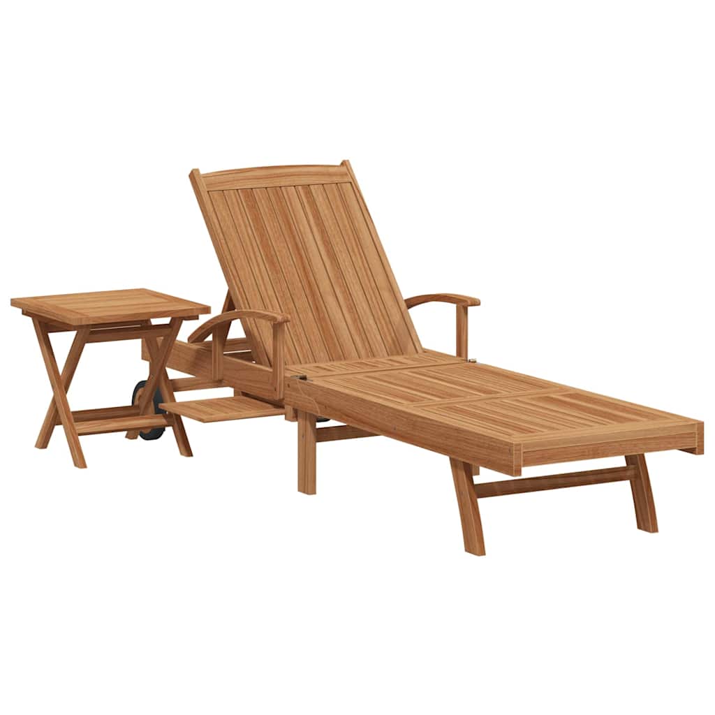 vidaXL Leżak z poduszką 1-osoba 2 pcs Brązowy Lite drewno teakowe