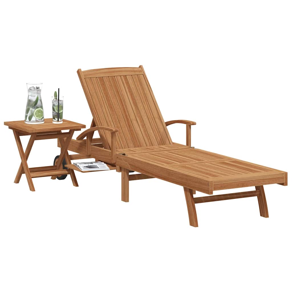 vidaXL Leżak z poduszką 1-osoba 2 pcs Brązowy Lite drewno teakowe