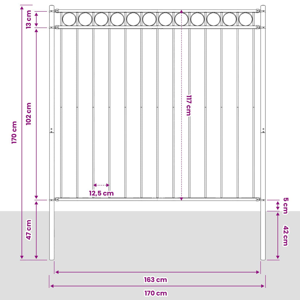 vidaXL Element ogrodzenia ASSEN Szary 170 x 170 cm Stal