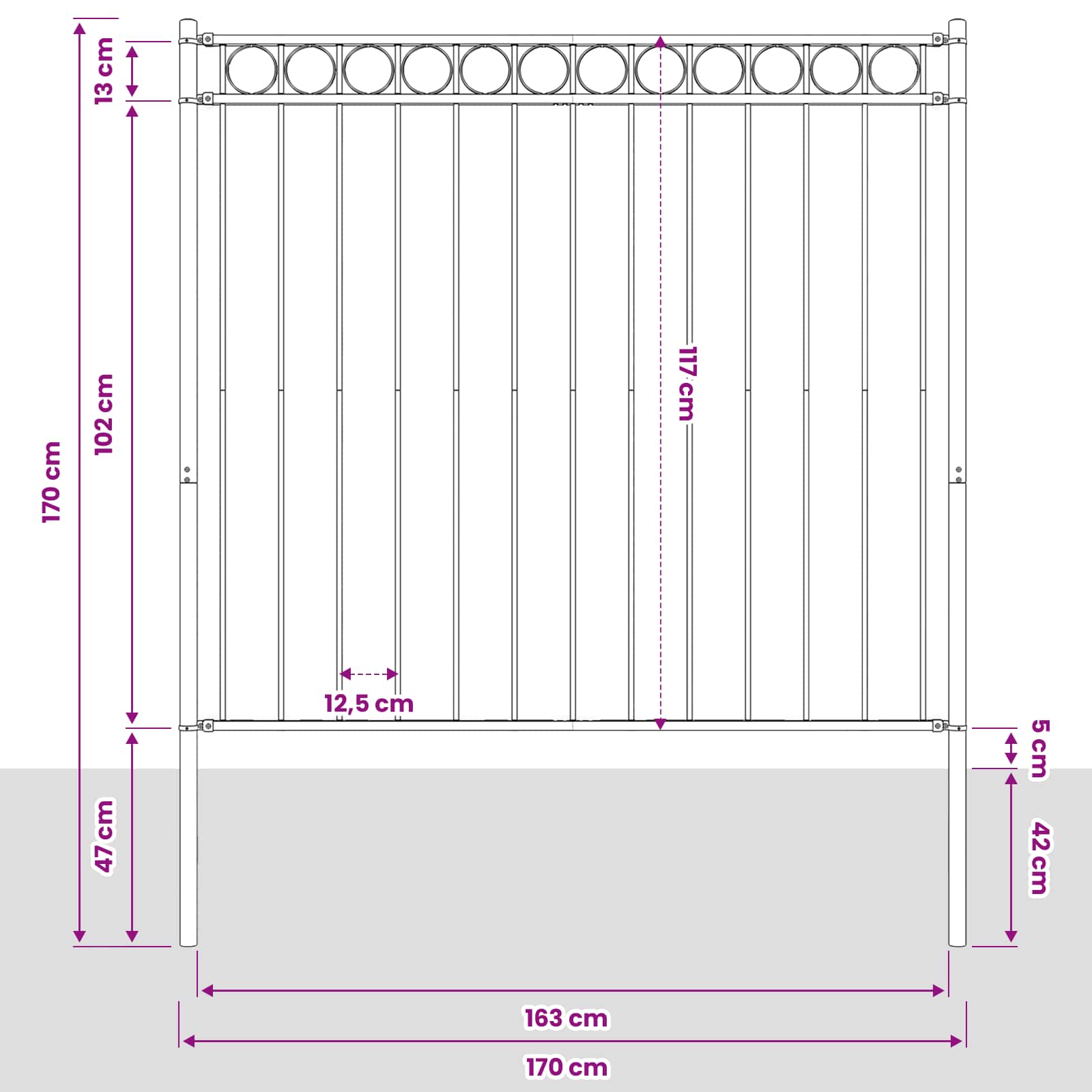 vidaXL Element ogrodzenia ASSEN Szary 170 x 170 cm Stal