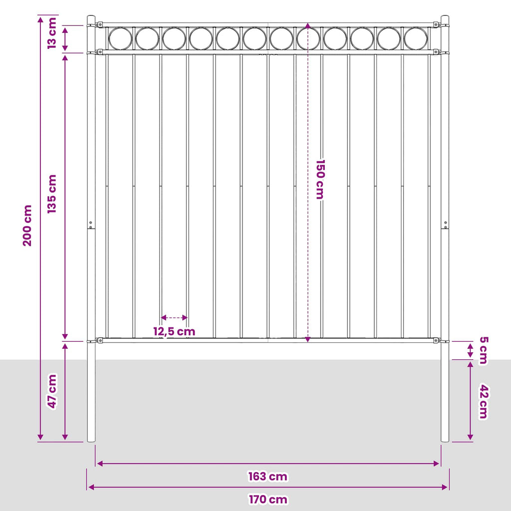 vidaXL Element ogrodzenia ASSEN Szary 170 x 200 cm Stal