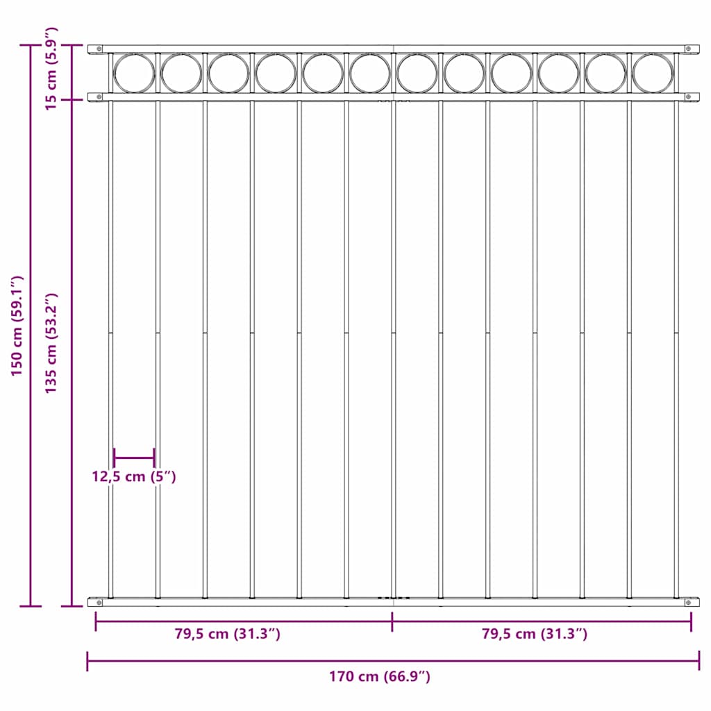 vidaXL Element ogrodzenia ASSEN Szary 170 x 150 cm Stal