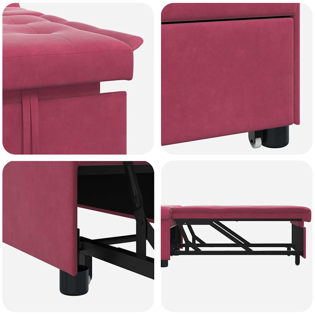 vidaXL Sofa Bed Czerwone wino 194 x 67 x 82 cm Aksamit