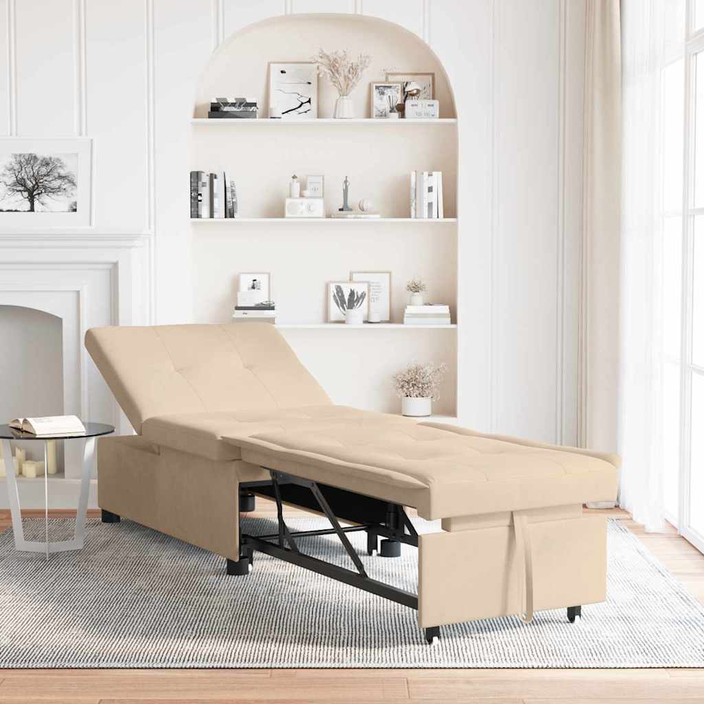 vidaXL Rozkładana sofa Kremowy 194 x 67 x 82 cm Mikrofibra