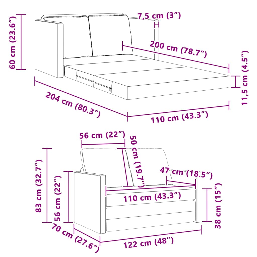 vidaXL Sofa Bed Jasnozielony 204 x 122 x 60 cm Aksamit