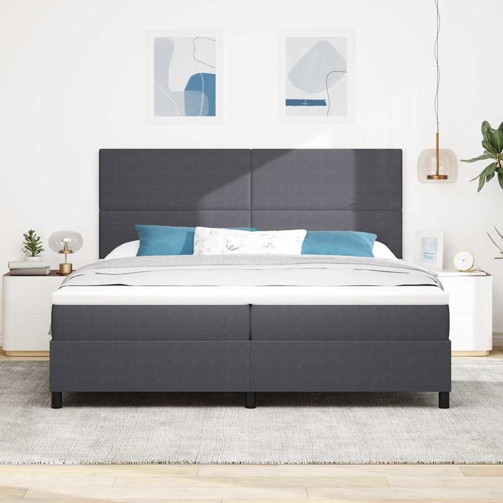 vidaXL Łóżko sprężynowe Z zagłówkiem Ciemnoszary i biały 200 x 200 cm