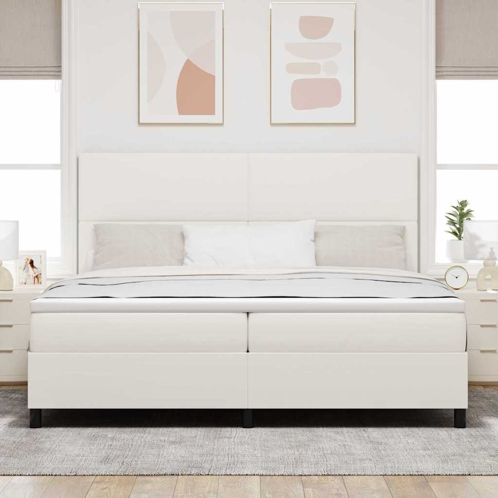 vidaXL Łóżko sprężynowe Z zagłówkiem Kremowy i Biały 200 x 200 cm