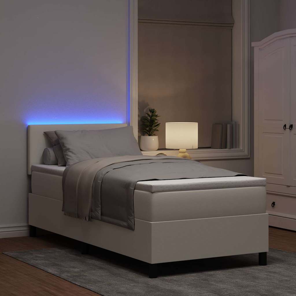 vidaXL Łóżko z sprężyną LED Z zagłówkiem Kremowy i Biały 100 x 200 cm