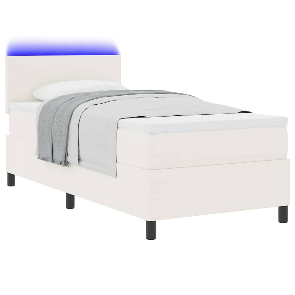 vidaXL Łóżko z sprężyną LED Z zagłówkiem Kremowy i Biały 100 x 200 cm