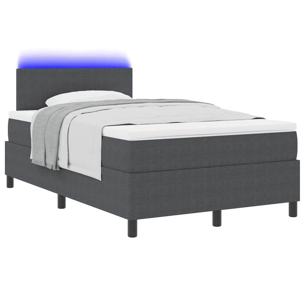 vidaXL Łóżko z sprężyną LED Ciemnoszary i biały 120 x 190 cm