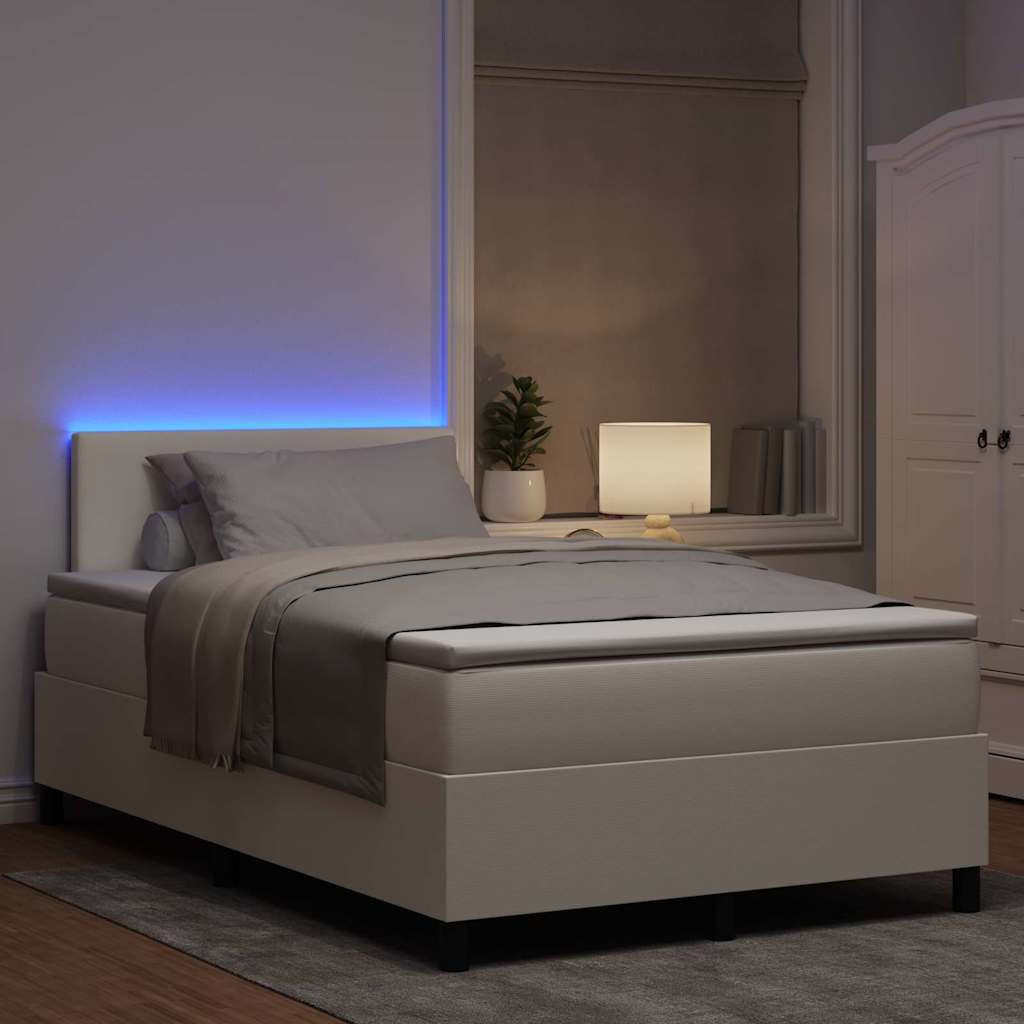 vidaXL Łóżko z sprężyną LED Z zagłówkiem Kremowy i Biały 120 x 190 cm