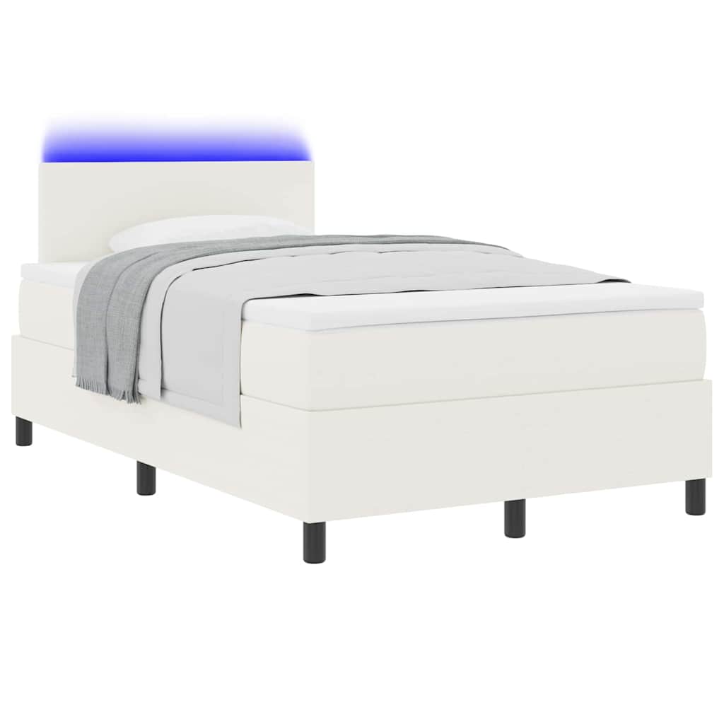 vidaXL Łóżko z sprężyną LED Z zagłówkiem Kremowy i Biały 120 x 200 cm