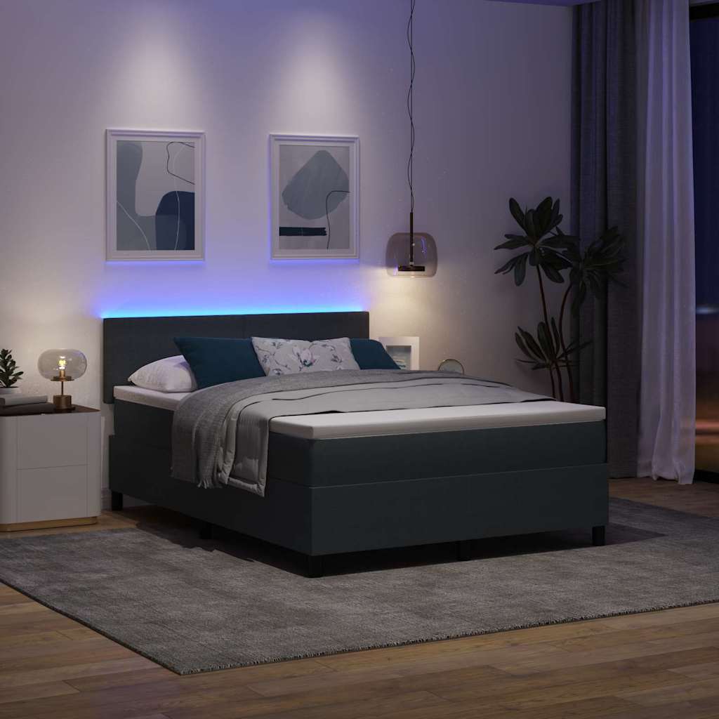 vidaXL Łóżko z sprężyną LED Ciemnoszary i biały 140 x 190 cm