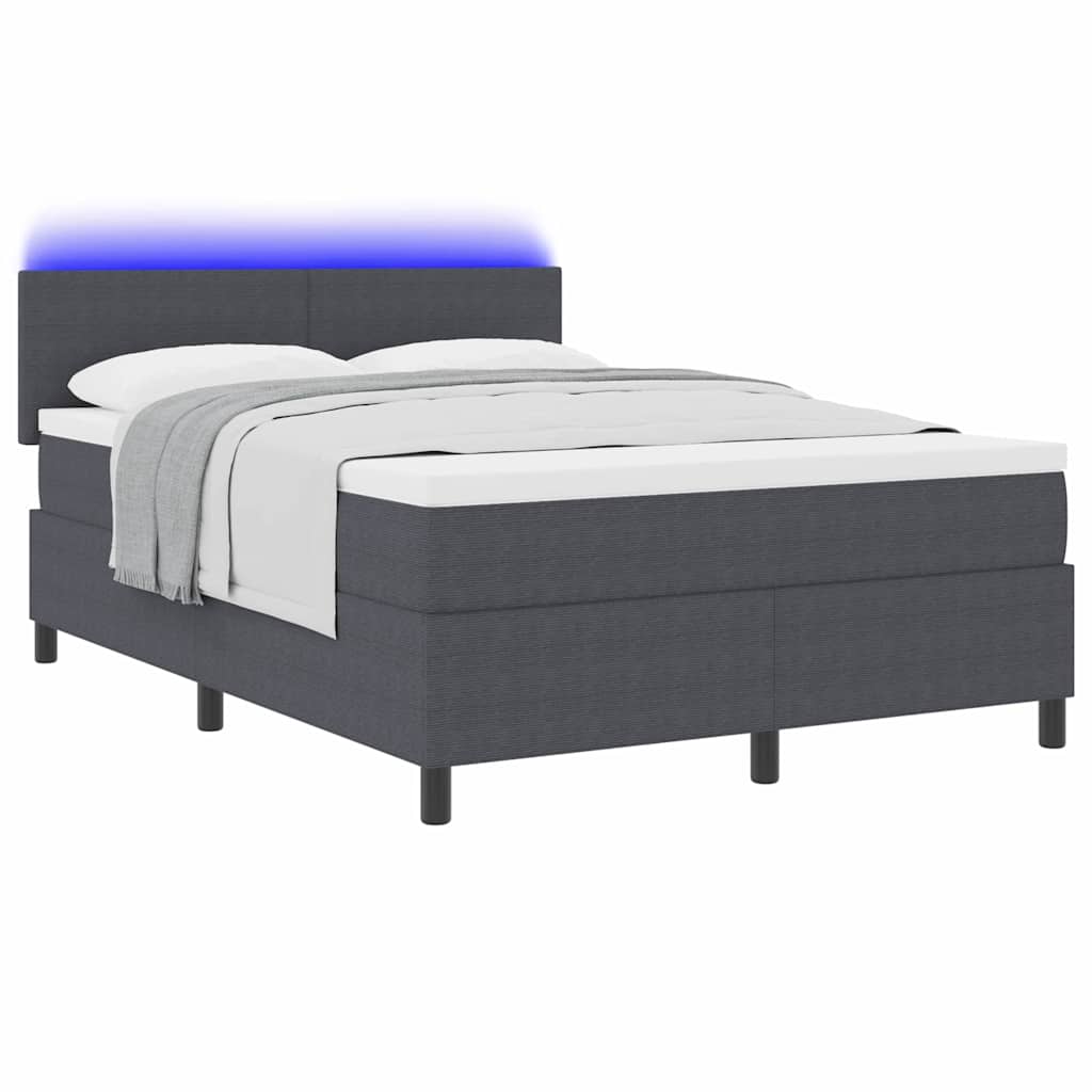 vidaXL Łóżko z sprężyną LED Ciemnoszary i biały 140 x 190 cm