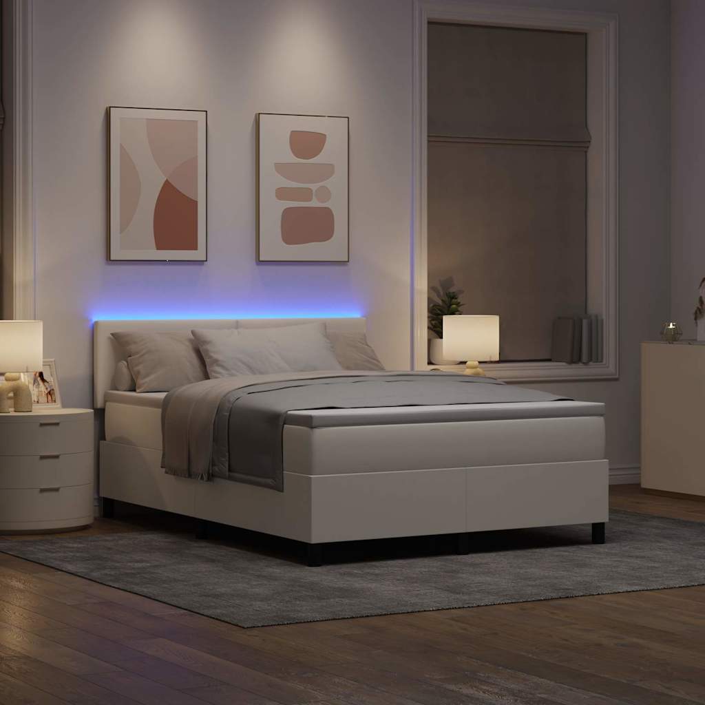 vidaXL Łóżko z sprężyną LED Z zagłówkiem Kremowy i Biały 160 x 200 cm