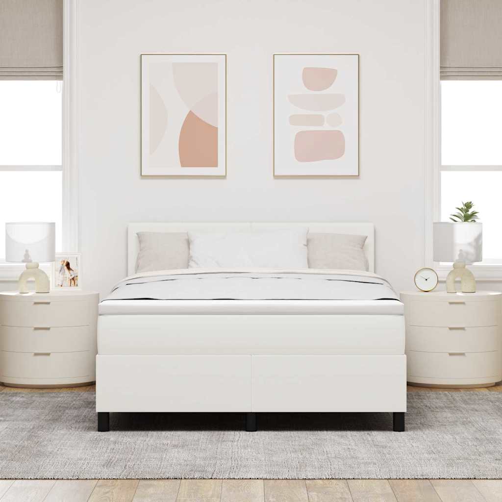 vidaXL Łóżko z sprężyną LED Z zagłówkiem Kremowy i Biały 160 x 200 cm