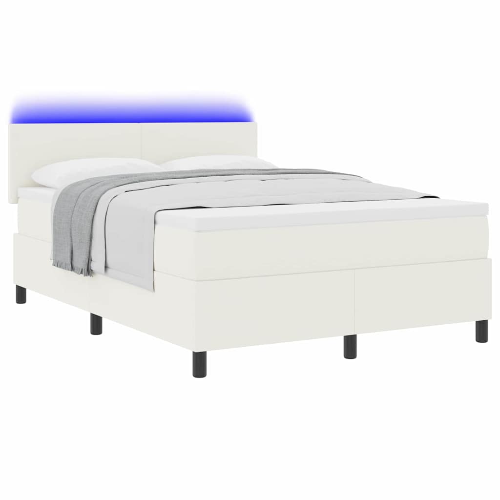 vidaXL Łóżko z sprężyną LED Z zagłówkiem Kremowy i Biały 160 x 200 cm