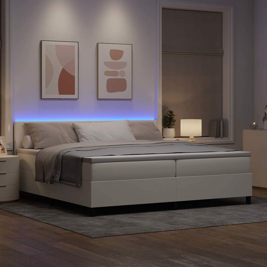 vidaXL Łóżko z sprężyną LED Z zagłówkiem Kremowy i Biały 200 x 200 cm