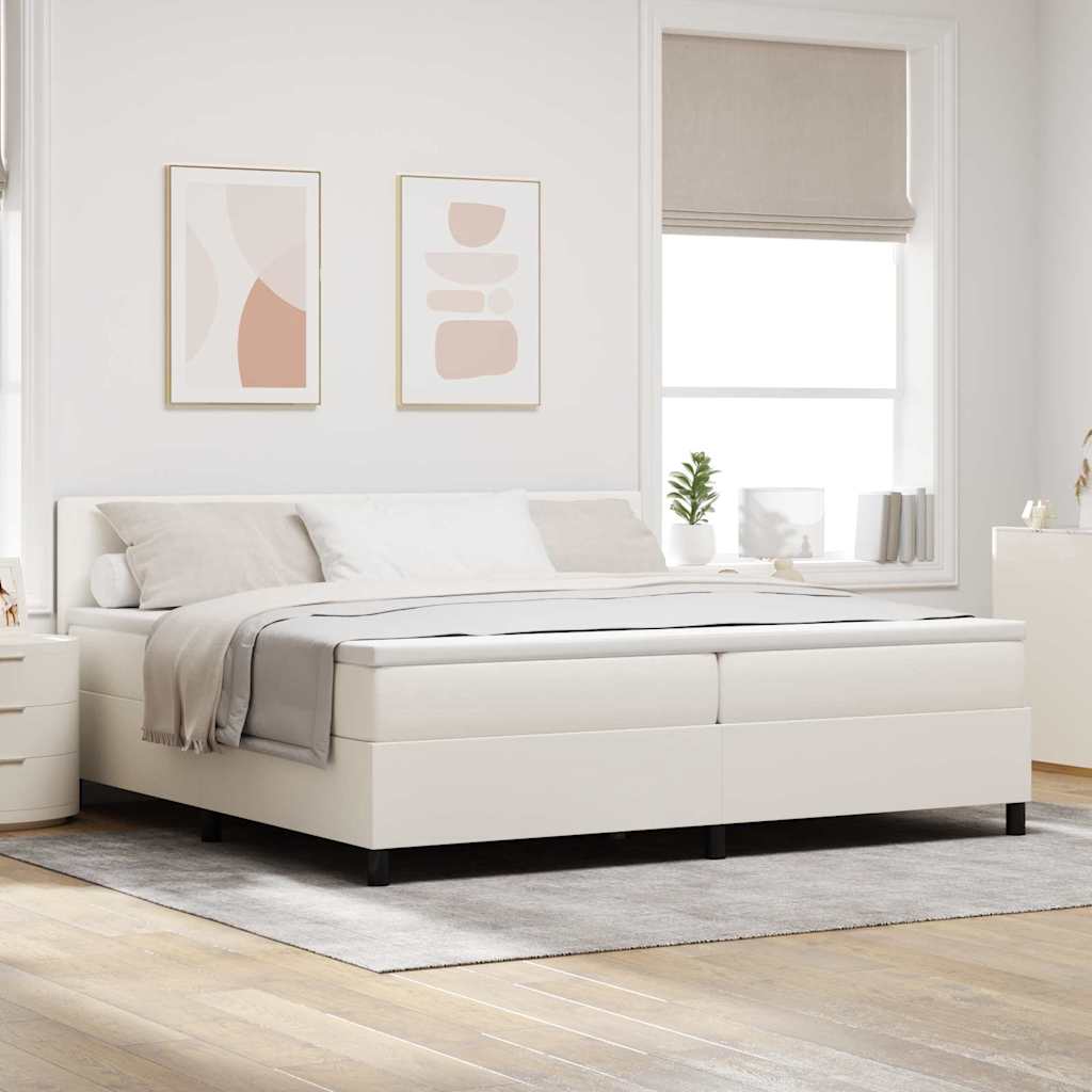 vidaXL Łóżko z sprężyną LED Z zagłówkiem Kremowy i Biały 200 x 200 cm