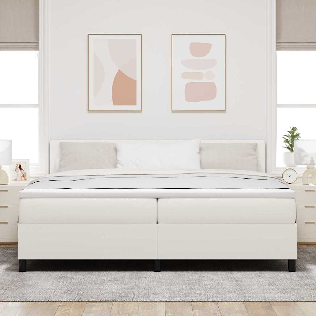 vidaXL Łóżko z sprężyną LED Z zagłówkiem Kremowy i Biały 200 x 200 cm