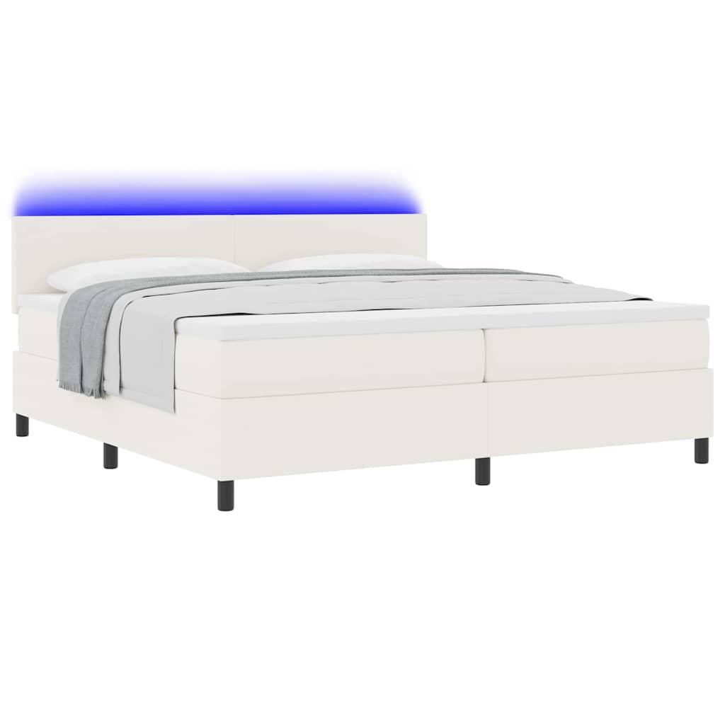 vidaXL Łóżko z sprężyną LED Z zagłówkiem Kremowy i Biały 200 x 200 cm