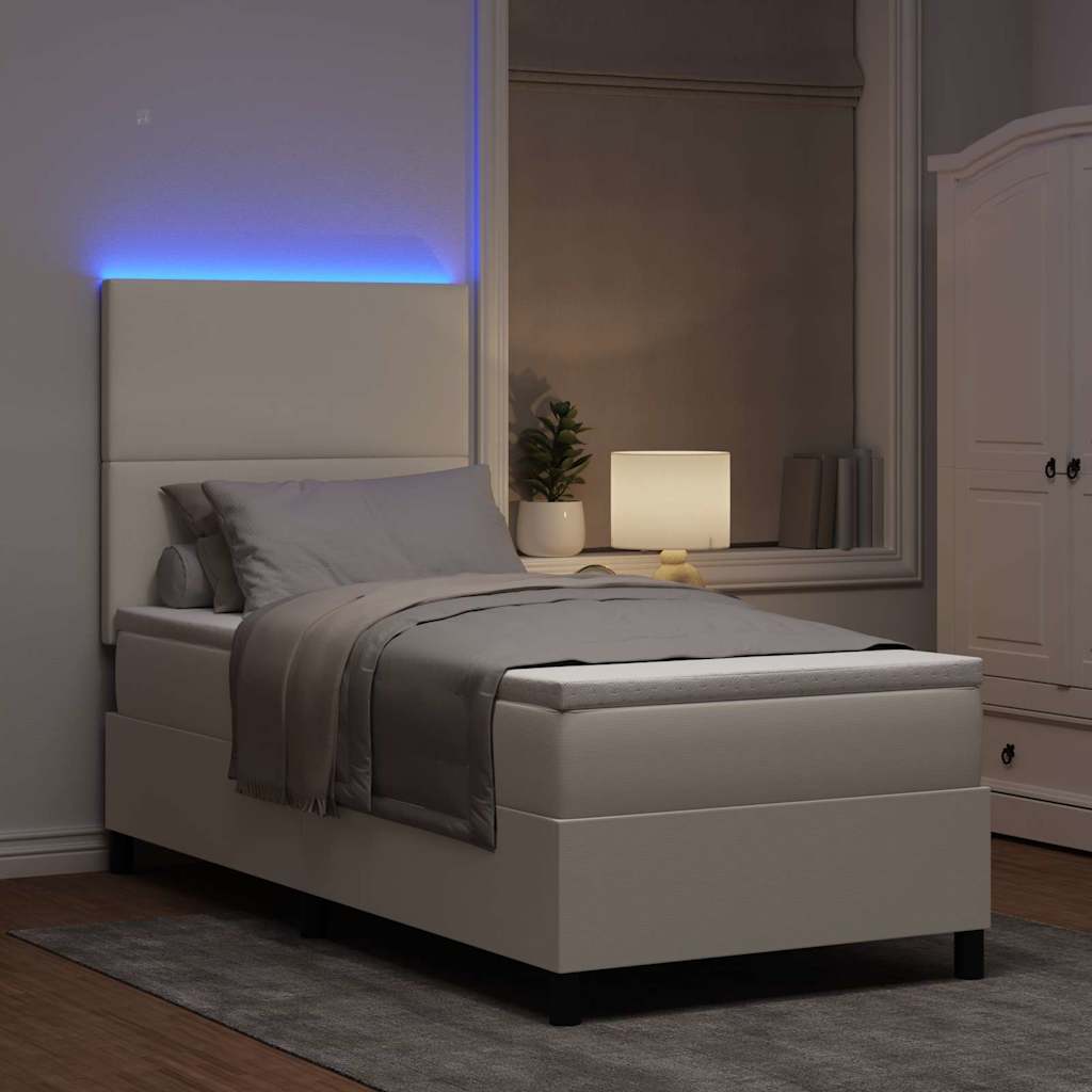 vidaXL Łóżko z sprężyną LED Z zagłówkiem Kremowy i Biały 80 x 200 cm