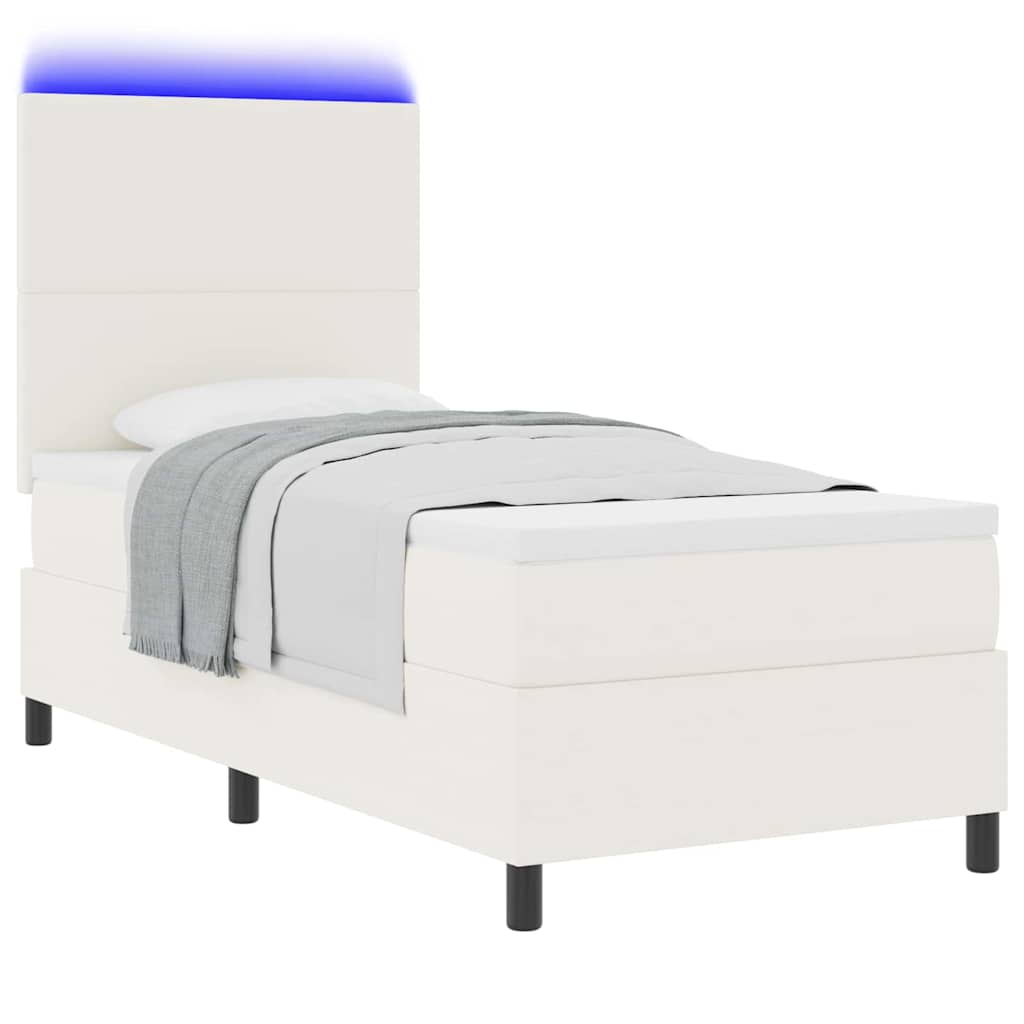 vidaXL Łóżko z sprężyną LED Z zagłówkiem Kremowy i Biały 80 x 200 cm
