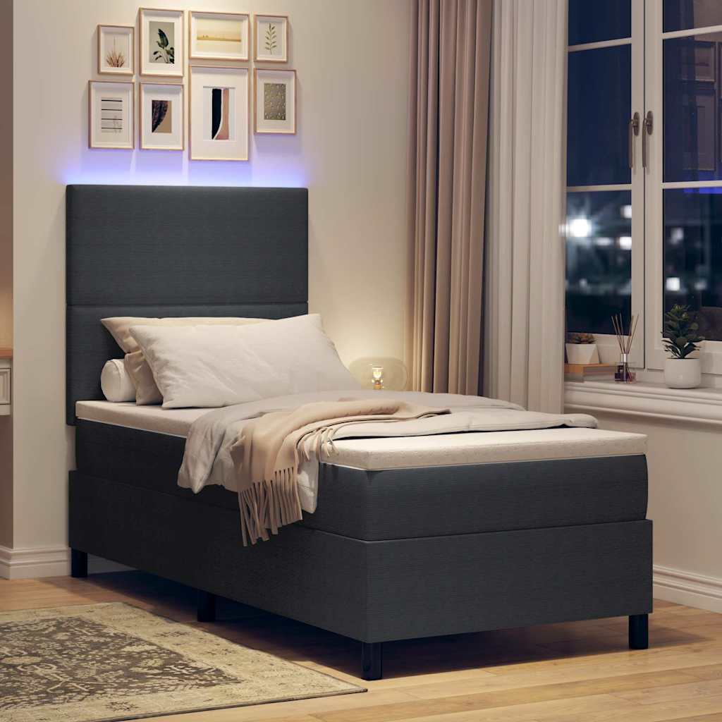 vidaXL Łóżko z sprężyną LED Ciemnoszary i biały 90 x 190 cm