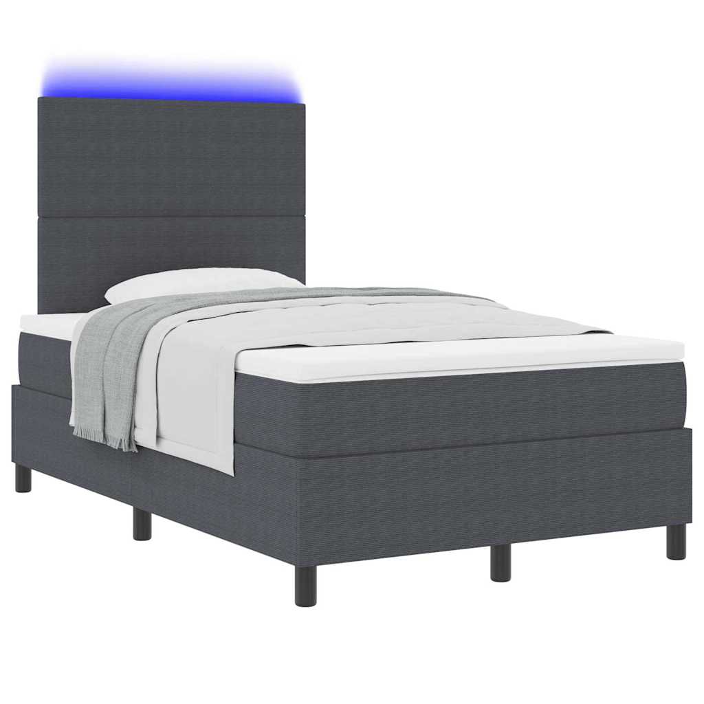 vidaXL Łóżko z sprężyną LED Ciemnoszary i biały 120 x 190 cm
