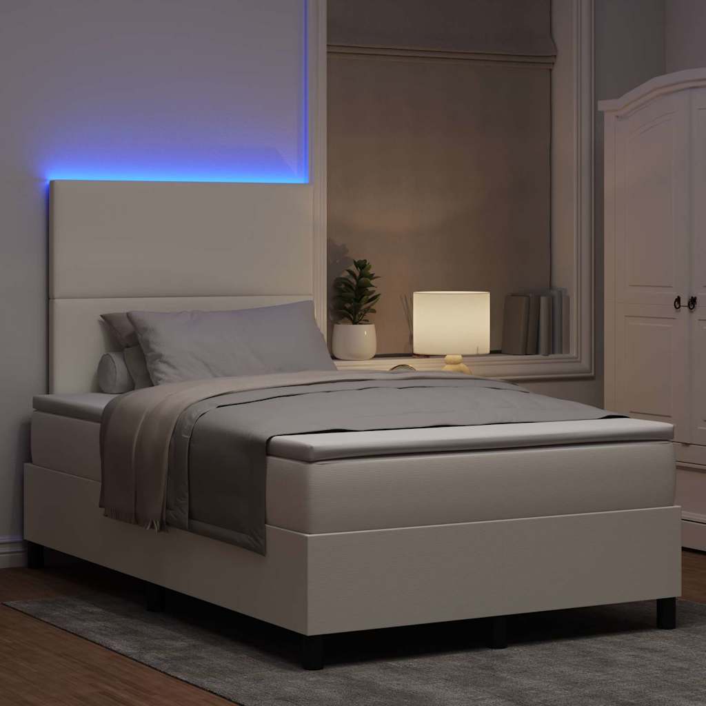 vidaXL Łóżko z sprężyną LED Z zagłówkiem Kremowy i Biały 120 x 200 cm