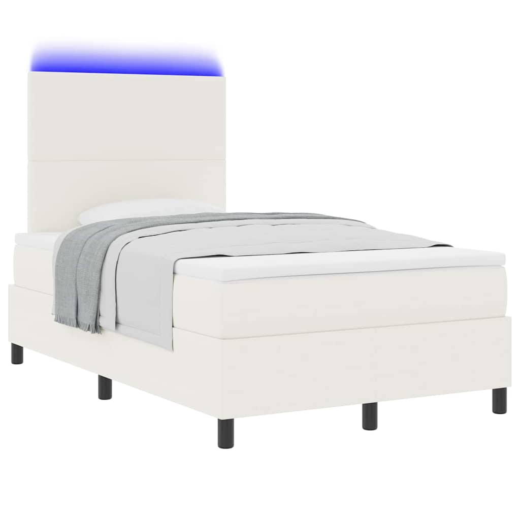 vidaXL Łóżko z sprężyną LED Z zagłówkiem Kremowy i Biały 120 x 200 cm