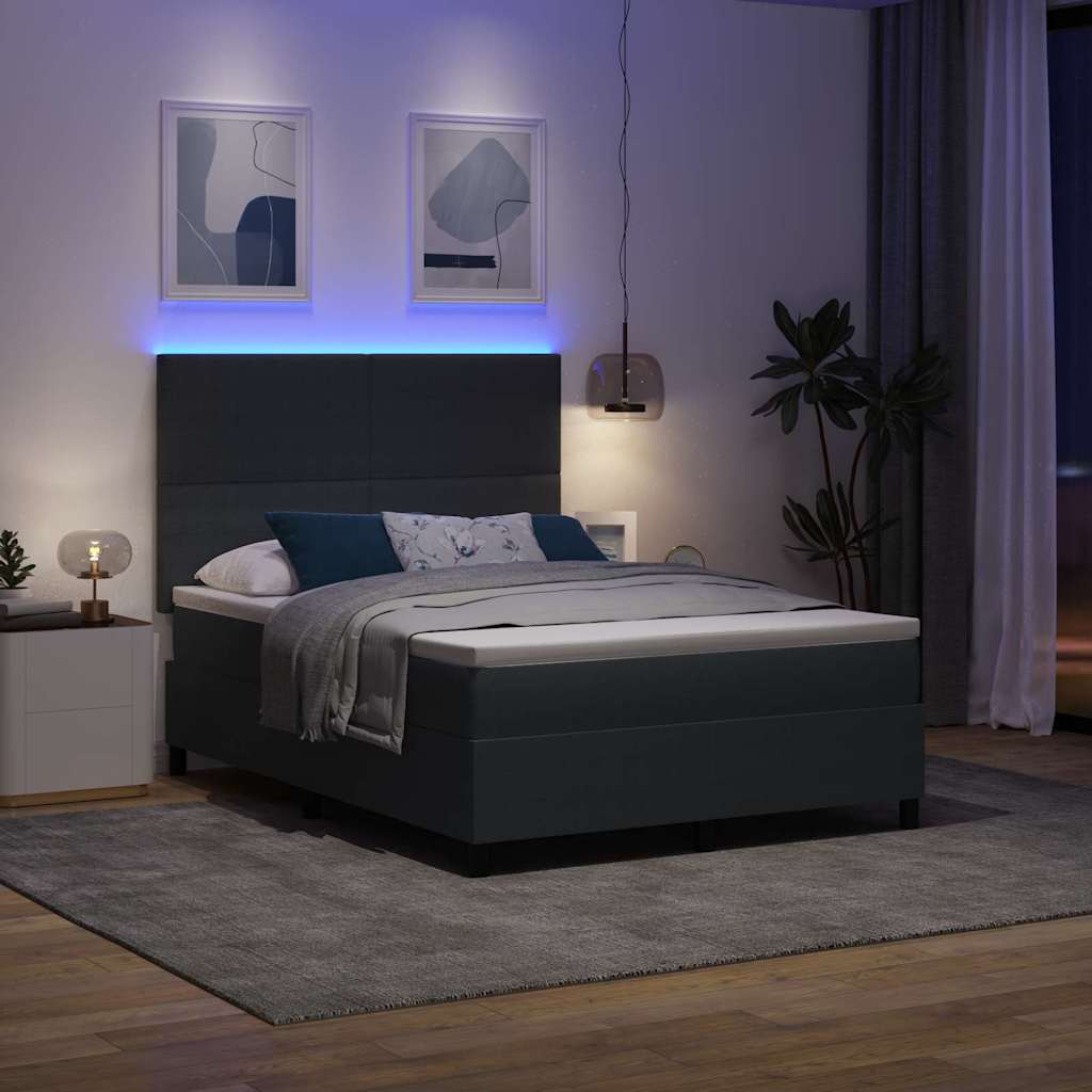 vidaXL Łóżko z sprężyną LED Ciemnoszary i biały 140 x 200 cm