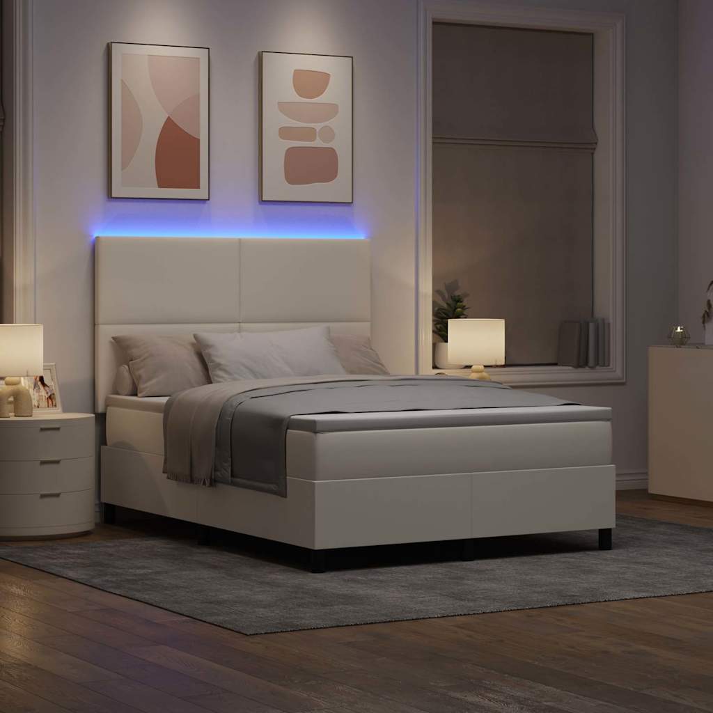 vidaXL Łóżko z sprężyną LED Z zagłówkiem Kremowy i Biały 160 x 200 cm